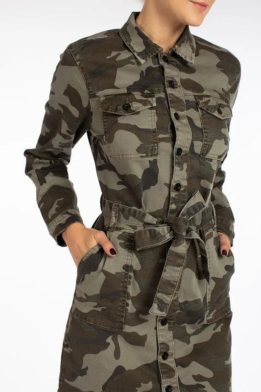 Camo Cargo Shirt Dress