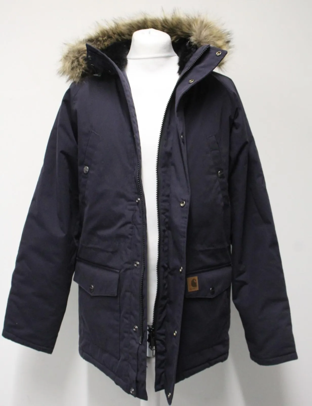 CARHARTT Men's Navy Blue Padded Hooded Water Repellent Trapper Parka Coat L