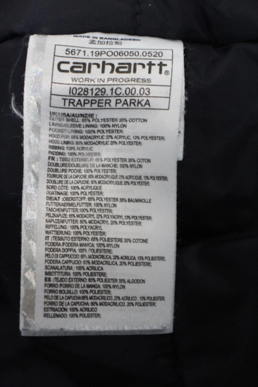 CARHARTT Men's Navy Blue Padded Hooded Water Repellent Trapper Parka Coat L