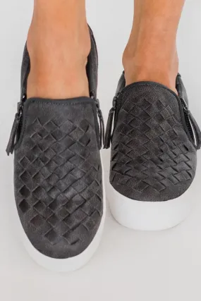 Charcoal Weave Slip Ons