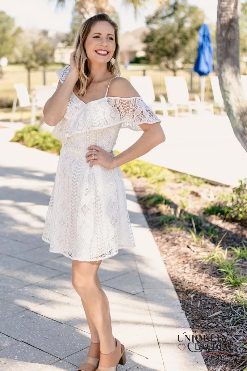 Christen Asymmetrical One-Shoulder White Lace Dress