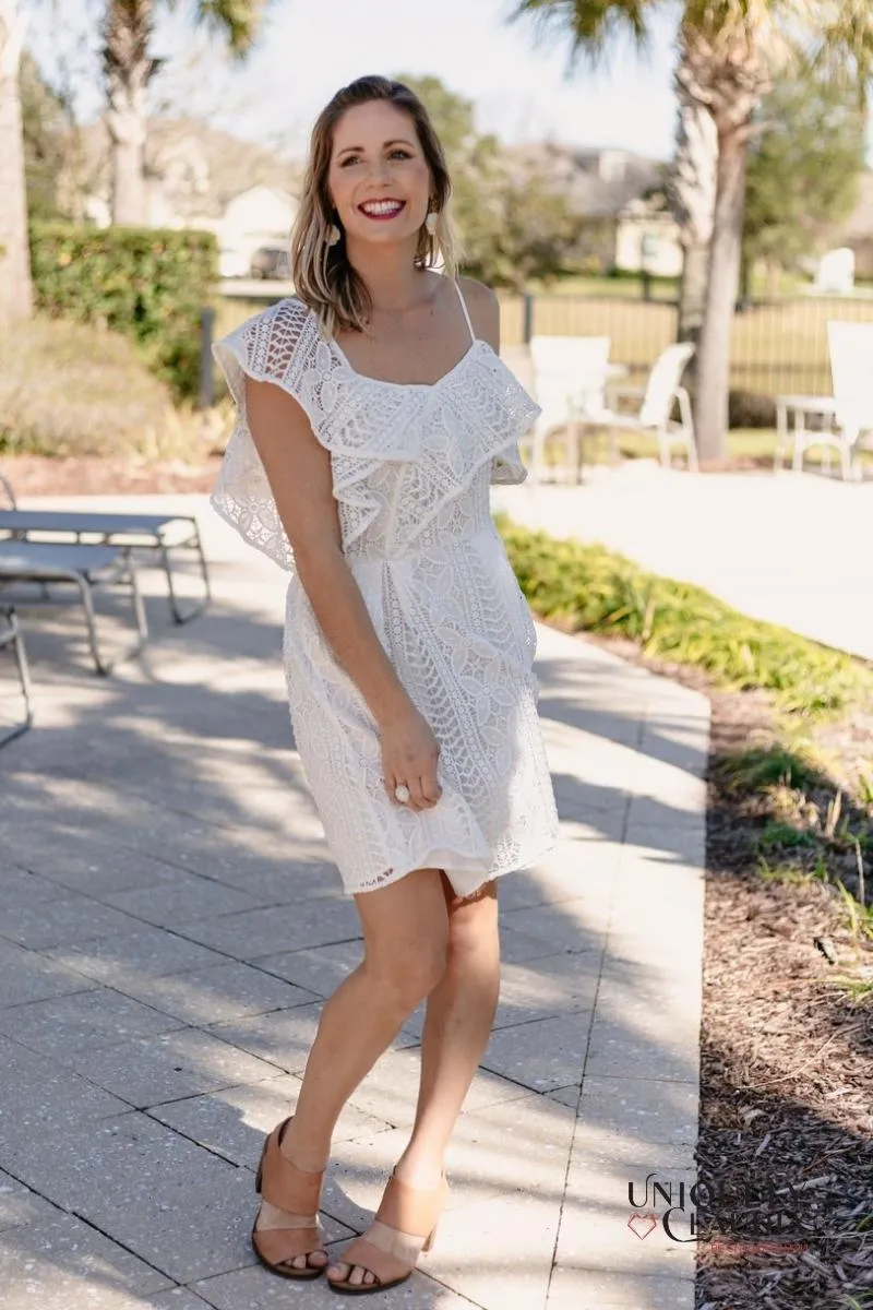 Christen Asymmetrical One-Shoulder White Lace Dress