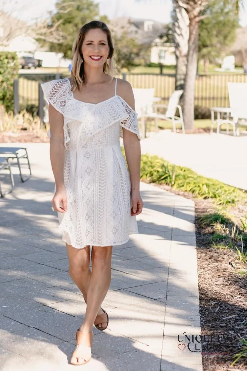 Christen Asymmetrical One-Shoulder White Lace Dress