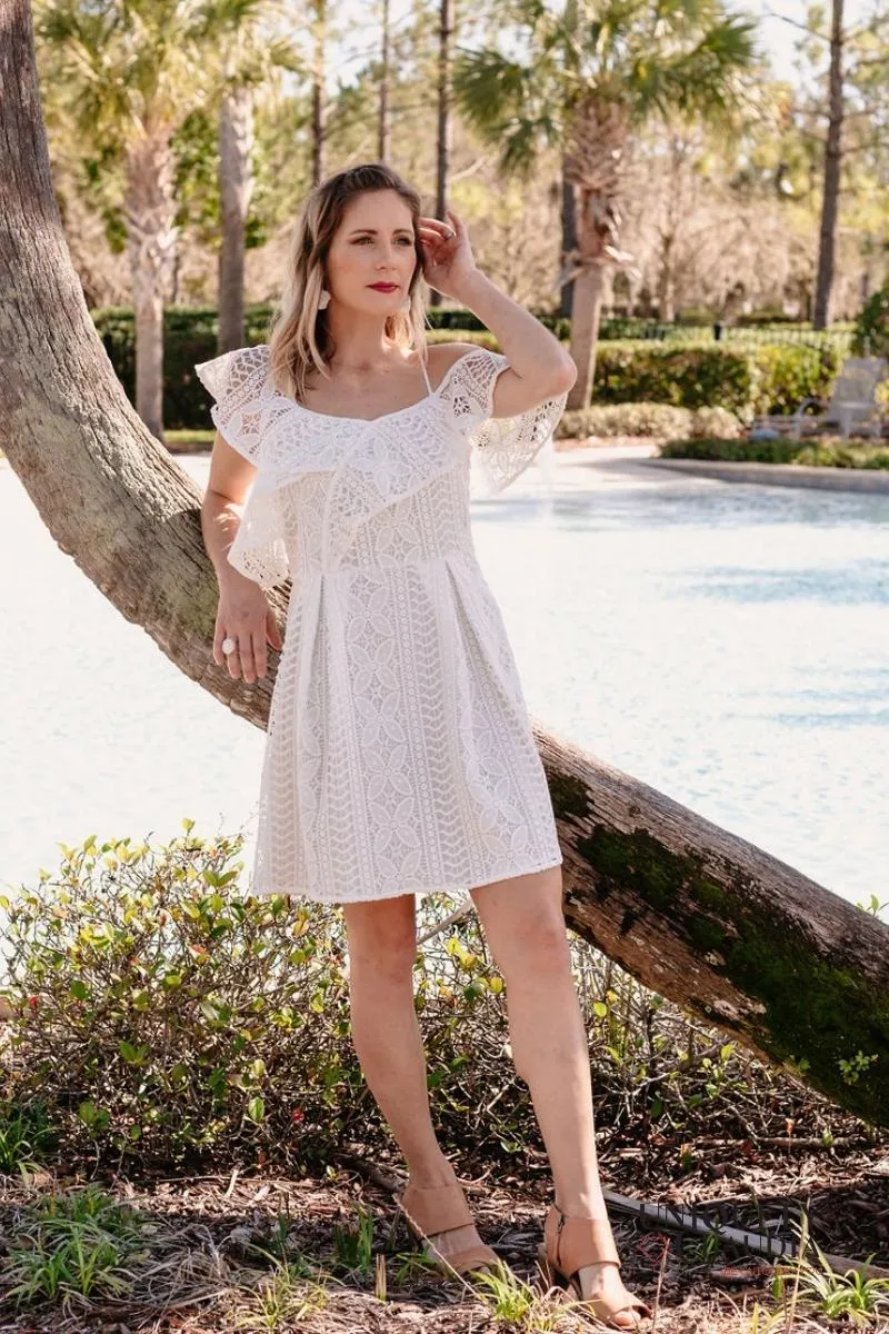 Christen Asymmetrical One-Shoulder White Lace Dress