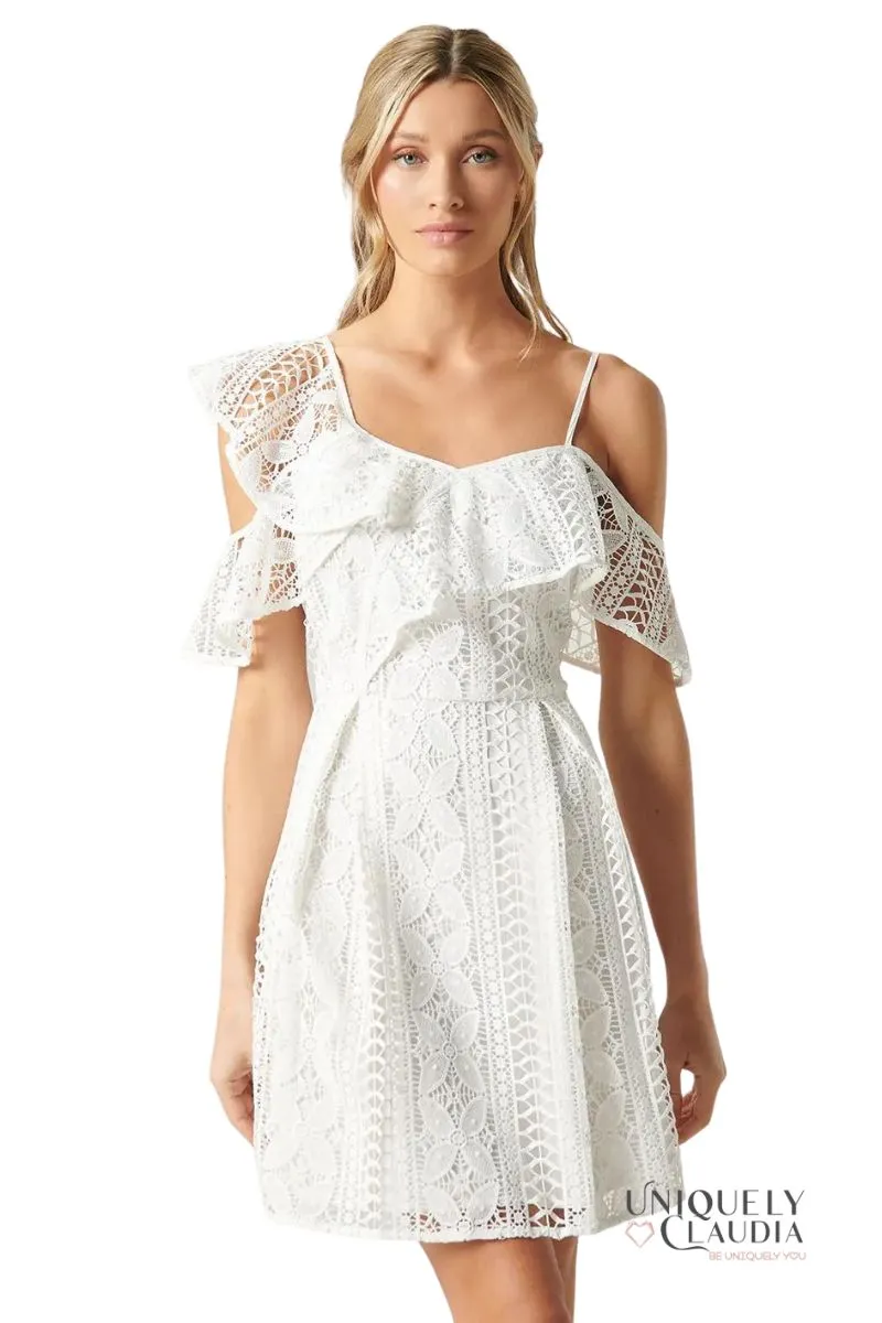 Christen Asymmetrical One-Shoulder White Lace Dress