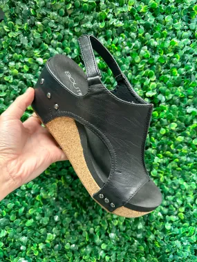 Corky's Carley Wedge Sandals Black Smooth