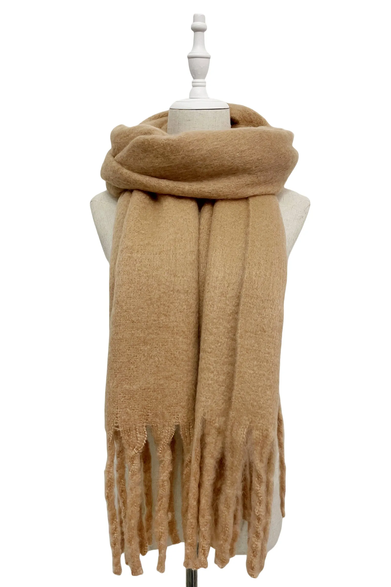 Cosy Plain Blanket Tassel Scarf