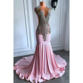 Couture & Ornate Ruffles V-Neck Sleeveless Fully Rhinestones Prom Dress
