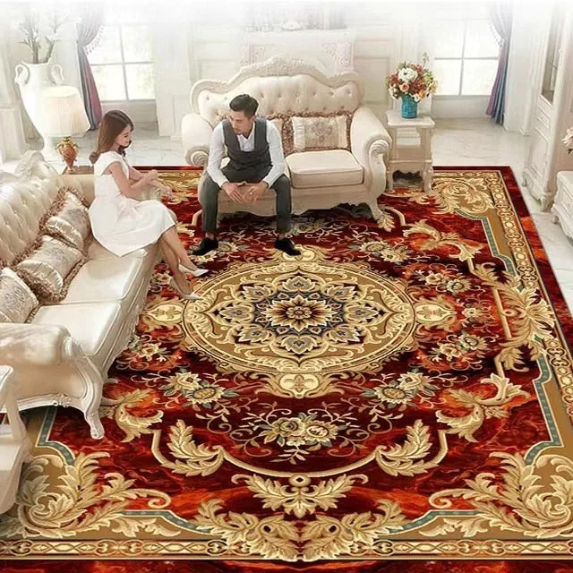 Design Royal Red and Gold Luxury Non-Slip  Rug Carpet