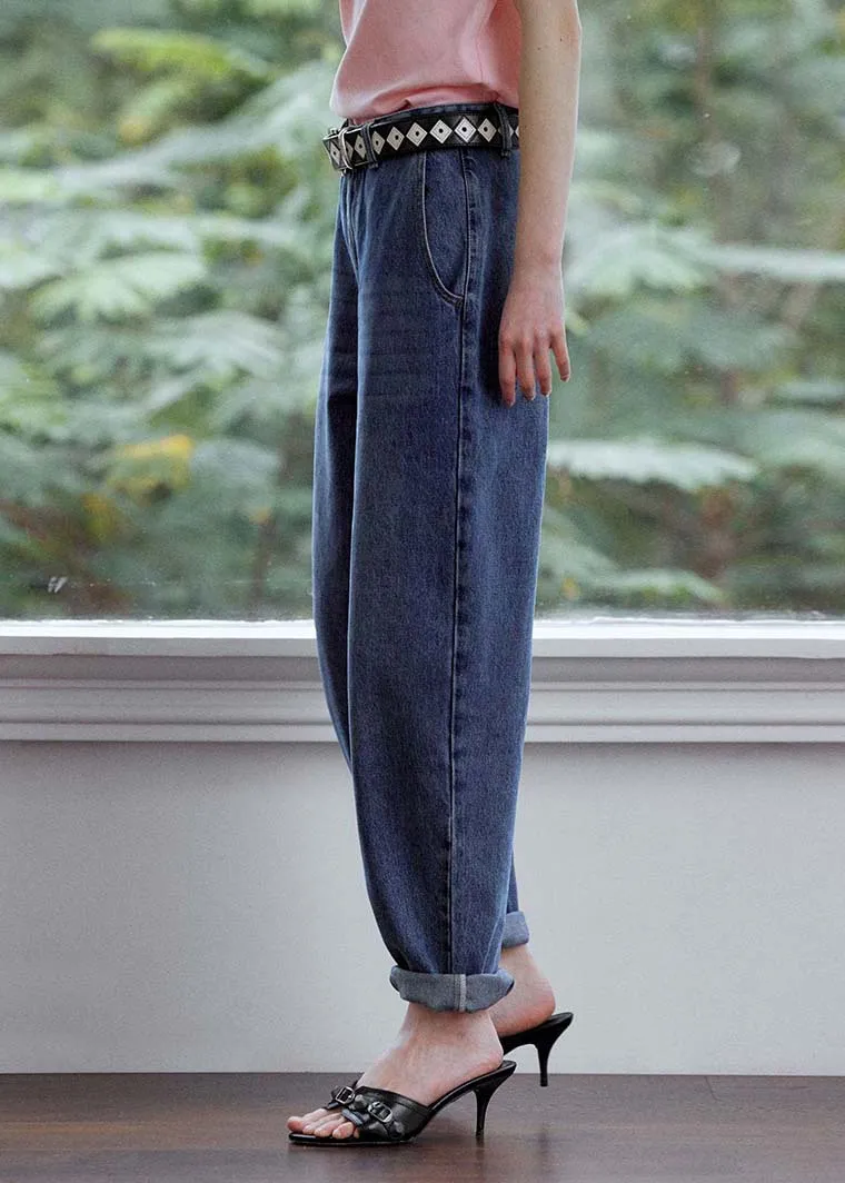 DIY Navy Oversized High Waist Denim Pants Summer LY4008