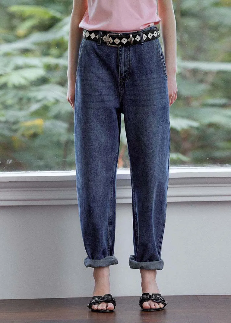 DIY Navy Oversized High Waist Denim Pants Summer LY4008