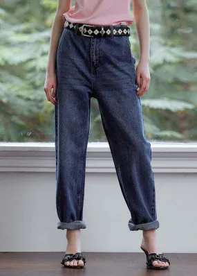 DIY Navy Oversized High Waist Denim Pants Summer LY4008