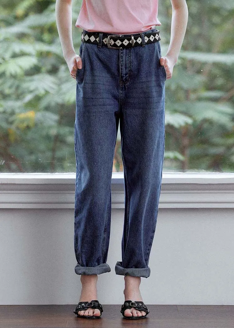 DIY Navy Oversized High Waist Denim Pants Summer LY4008