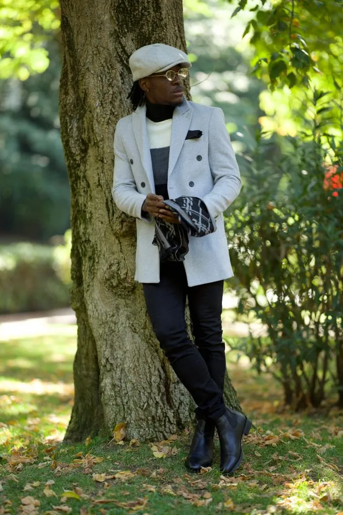 Double Breasted Grey Cachet Coat for Men - GENT WITH
