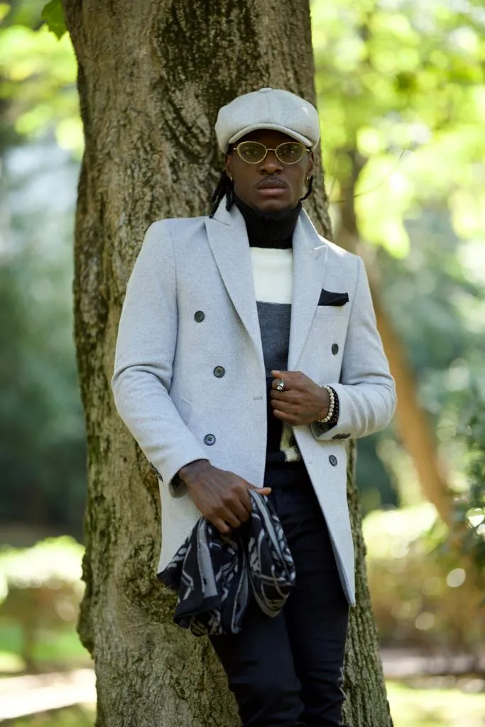 Double Breasted Grey Cachet Coat for Men - GENT WITH