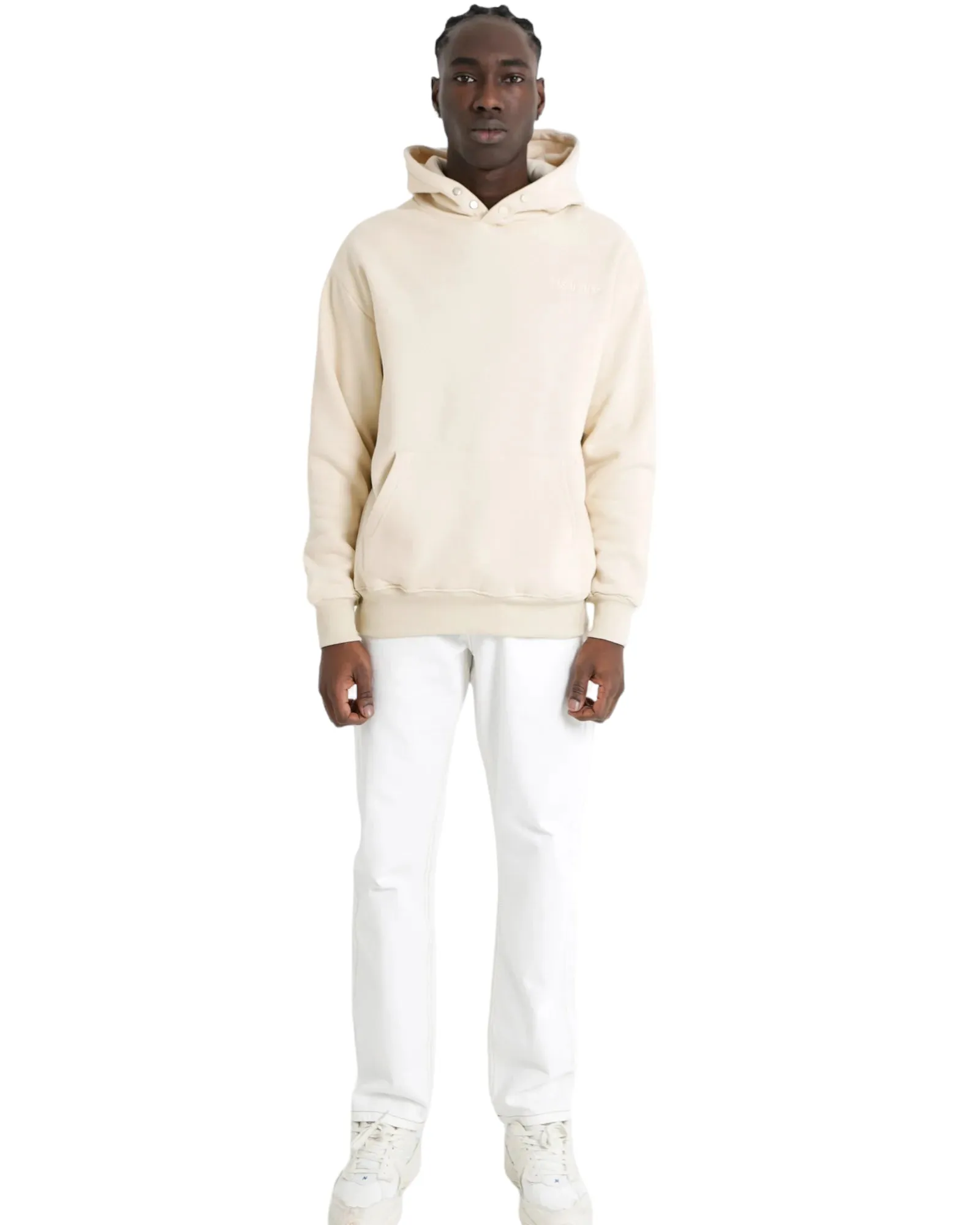 Embroidered Fear Hoodie Beige