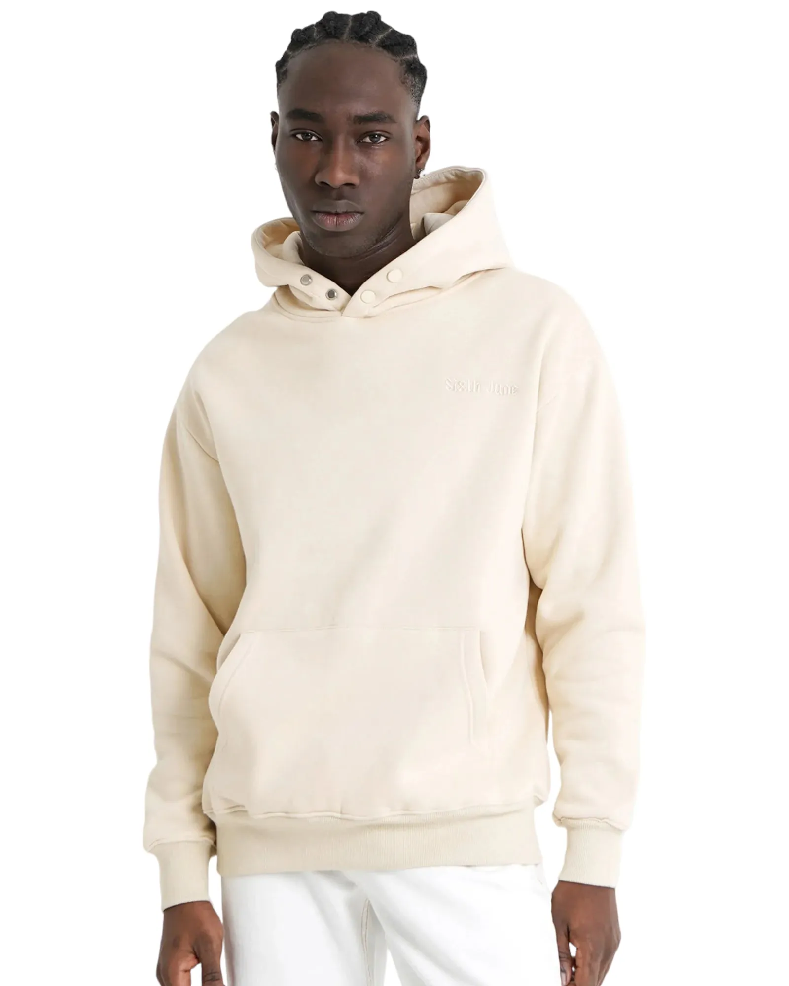 Embroidered Fear Hoodie Beige