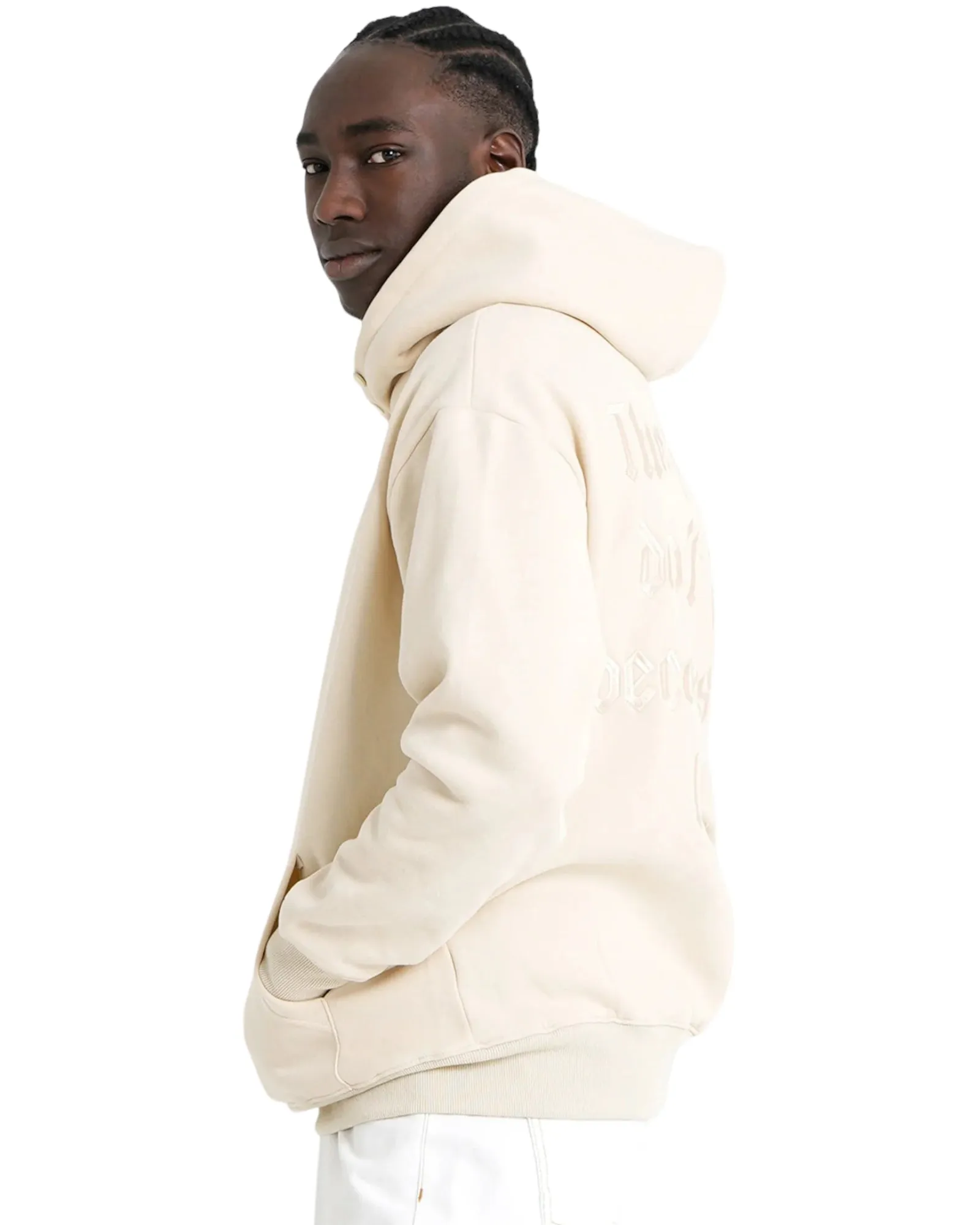 Embroidered Fear Hoodie Beige