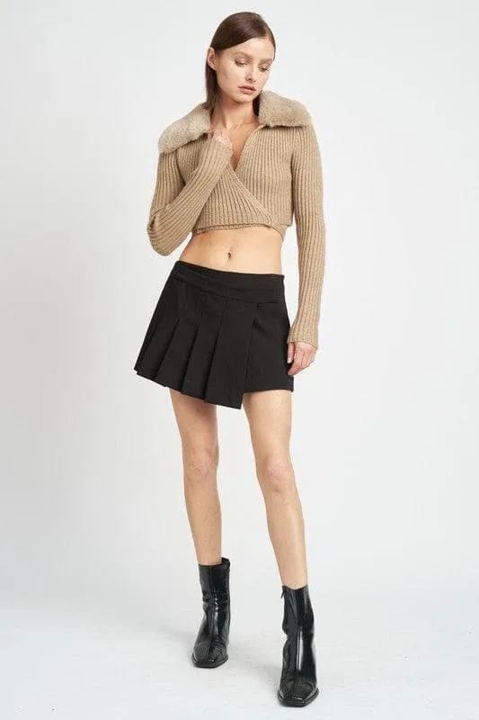 EMORY PARK V-Neck Cardigan With Fur Collar