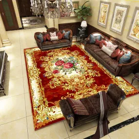 European Design Red Rose Flowers Luxury Non-Slip  Rug Carpet