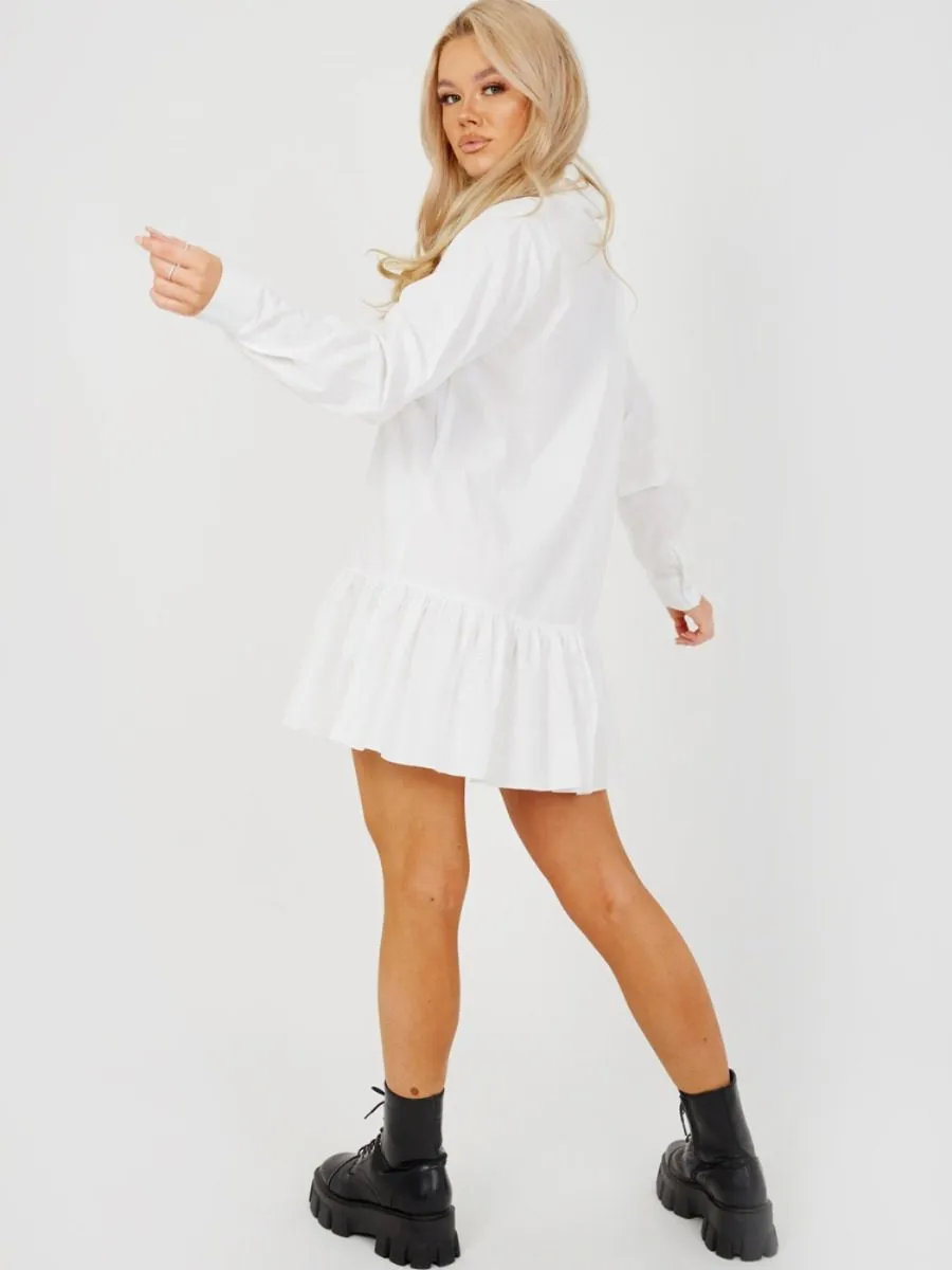 Fabiola Frill Hem Buttoned Shirt Dress In White