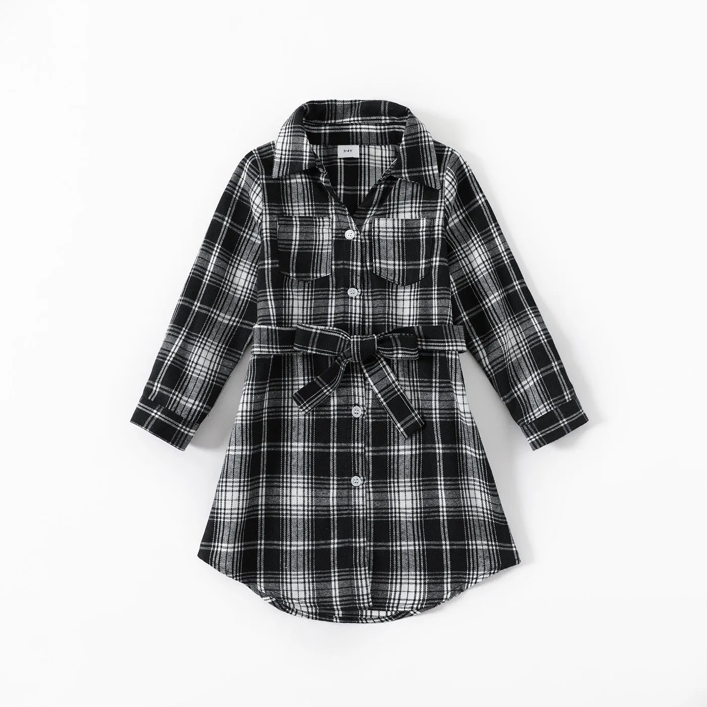 Family Matching Outfit Belted Long Sleeve Shirt Dress and Shirts Sets