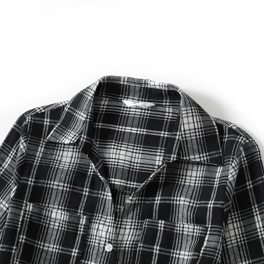 Family Matching Outfit Belted Long Sleeve Shirt Dress and Shirts Sets