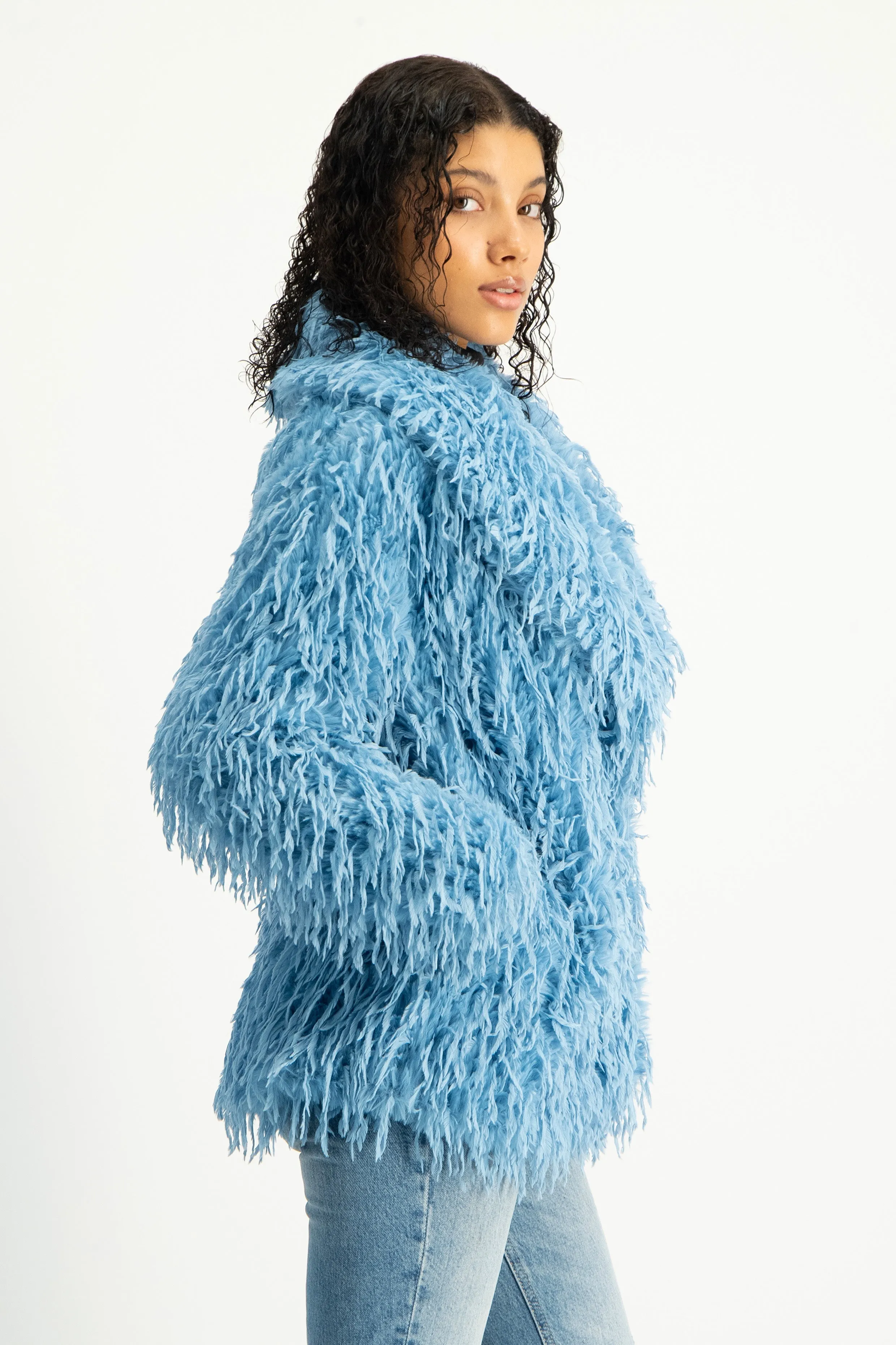Fancy Faux Fur Coat - Baby Blue