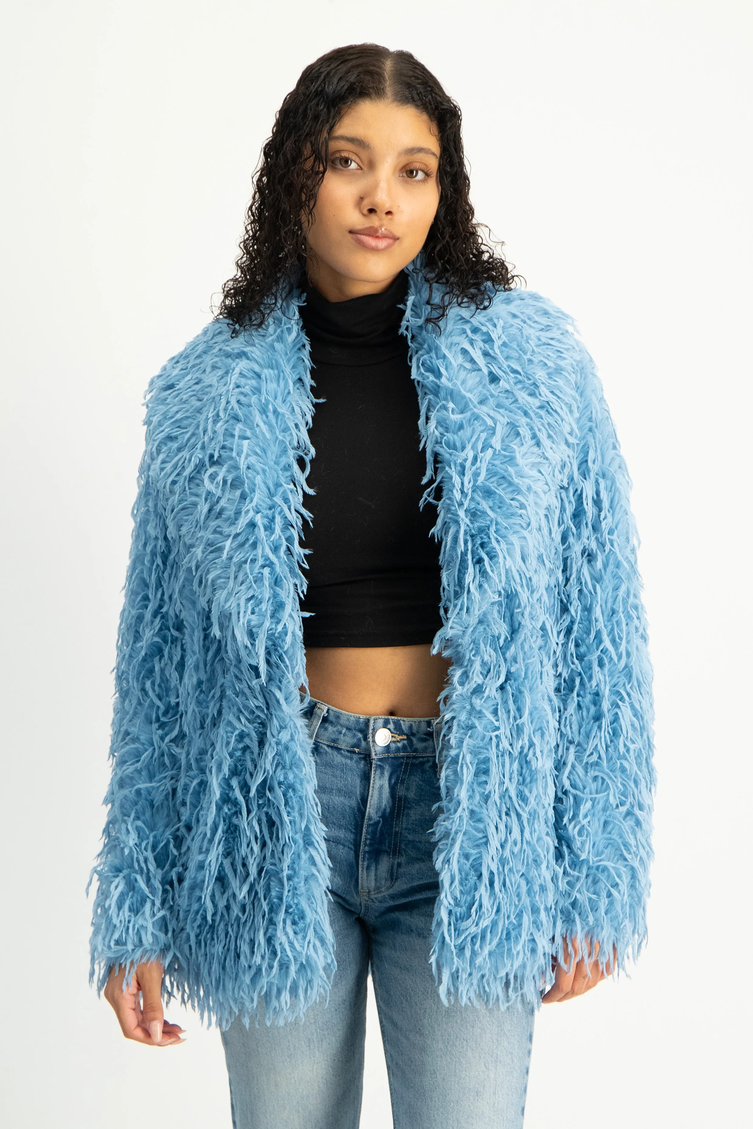 Fancy Faux Fur Coat - Baby Blue