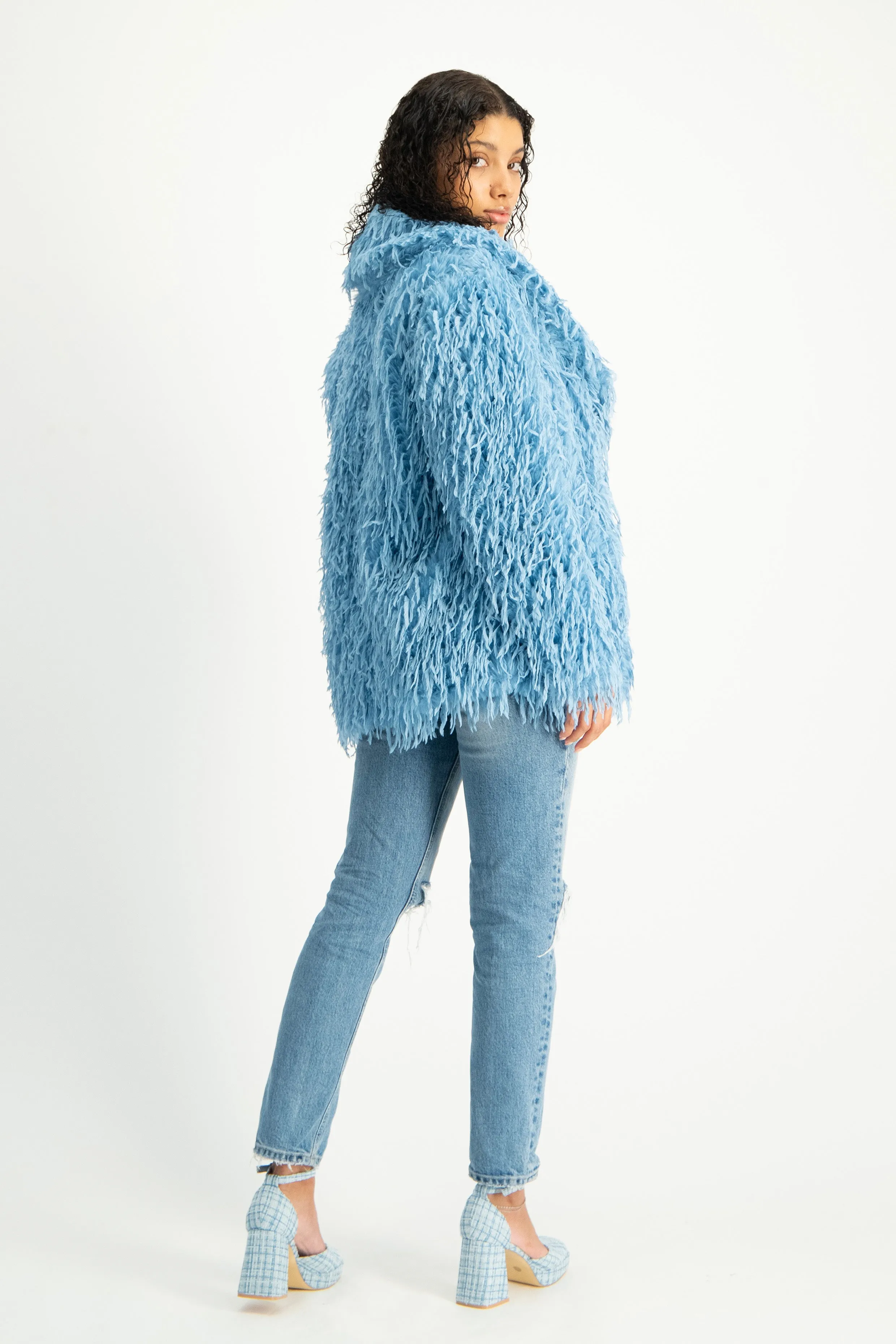 Fancy Faux Fur Coat - Baby Blue