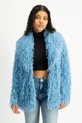 Fancy Faux Fur Coat - Baby Blue