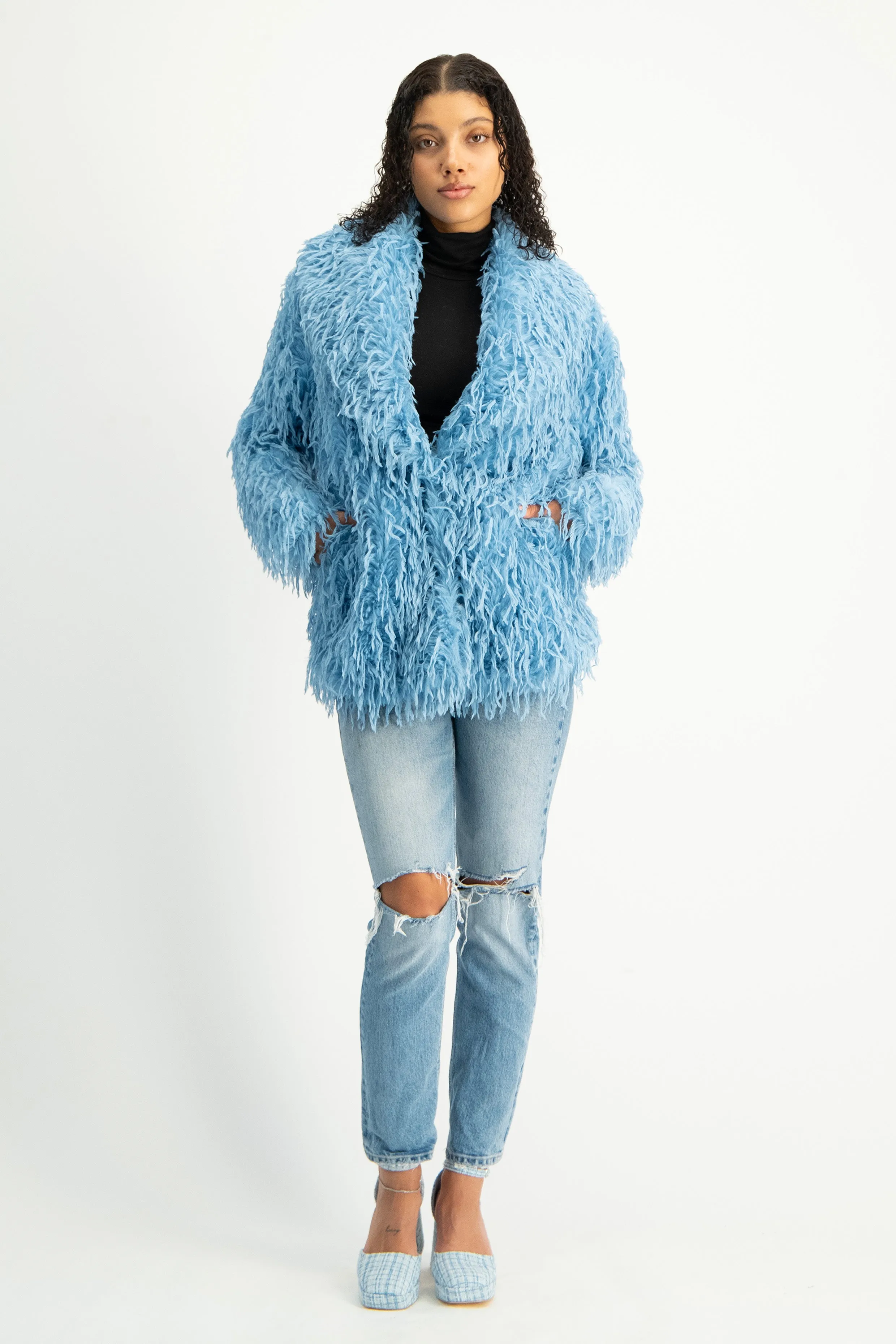 Fancy Faux Fur Coat - Baby Blue
