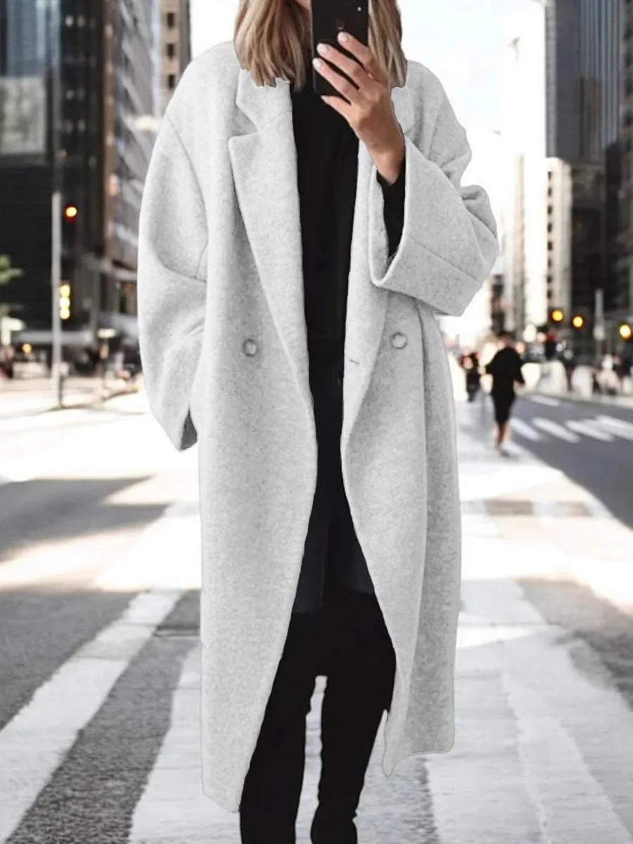 Fashion Lapel Woolen Long Coat