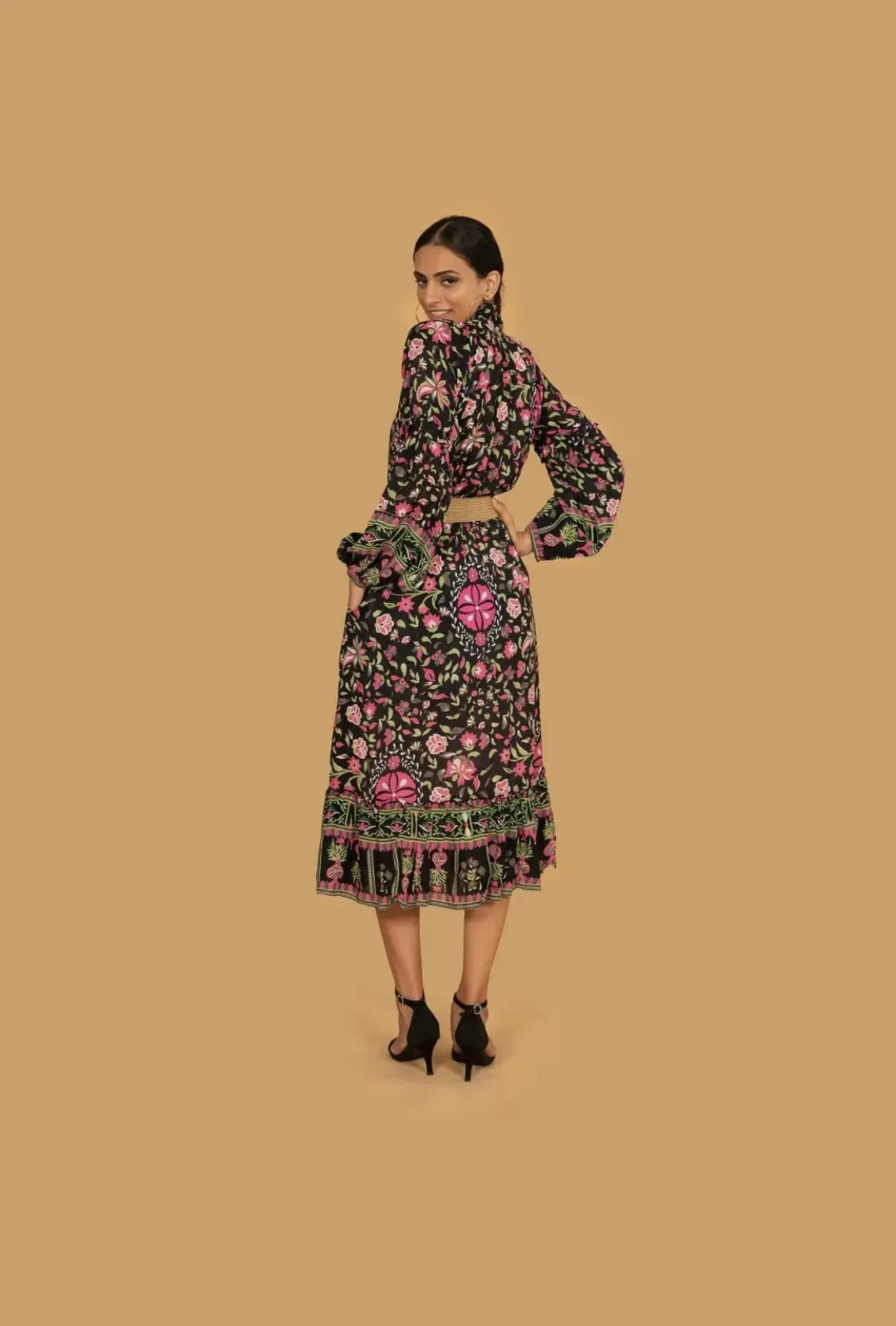 Fiera Floral Midi Dress with Belt