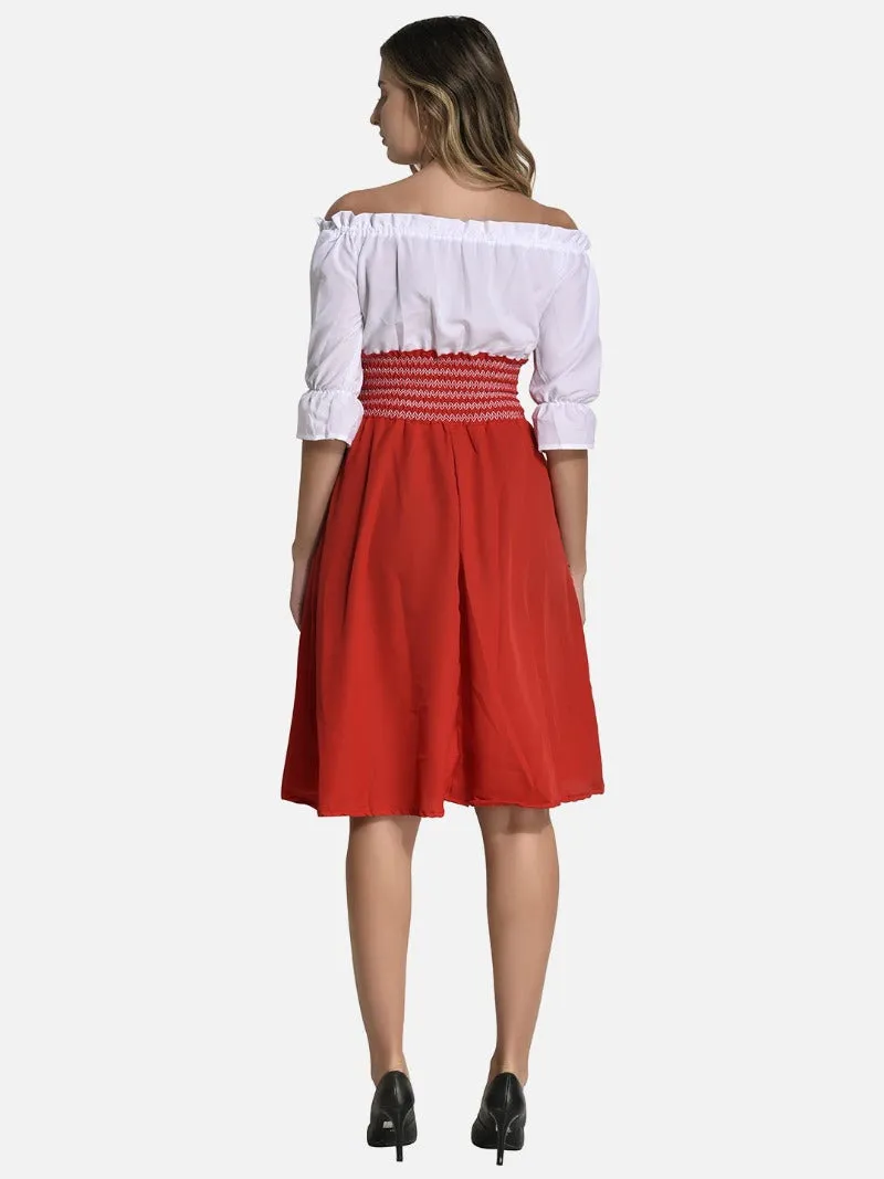 FIMS Fashion Women Georgette Crepe Solid Midi Dress Red