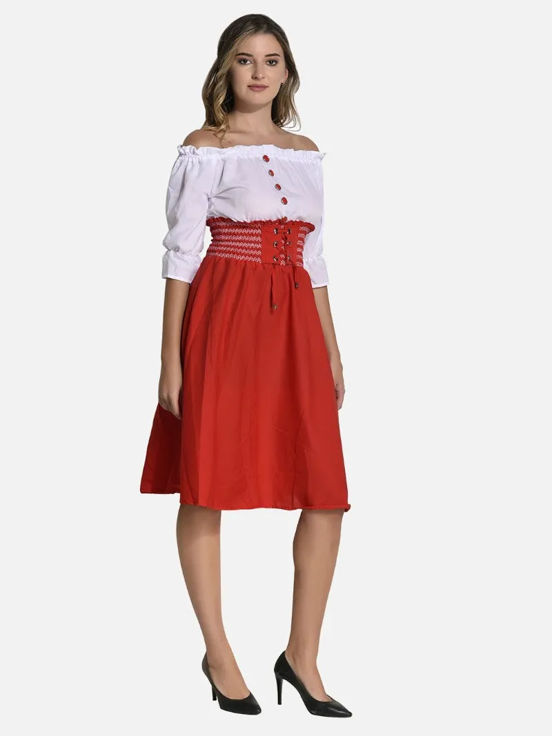 FIMS Fashion Women Georgette Crepe Solid Midi Dress Red