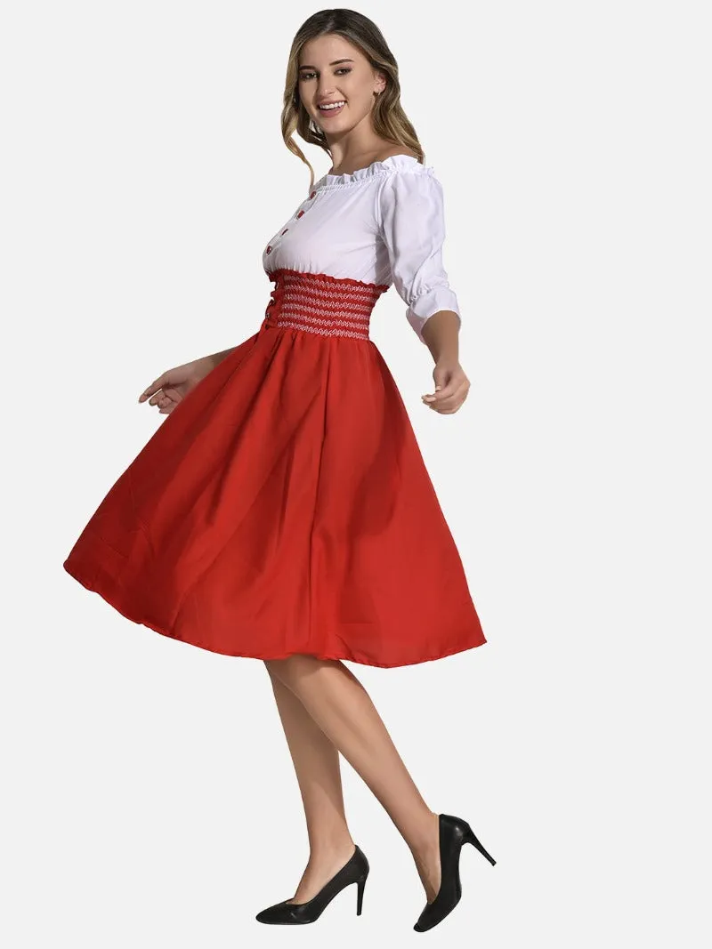 FIMS Fashion Women Georgette Crepe Solid Midi Dress Red