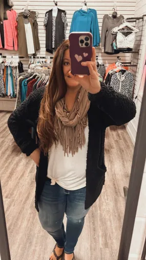 Fringe Tassel Scarf Taupe