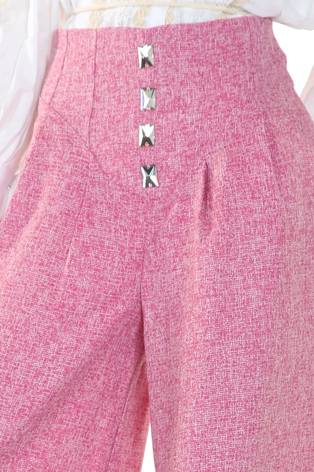 Front Embellishment High Waist Wide Pants