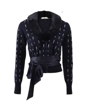 Fur Trim Jeweled Cardigan
