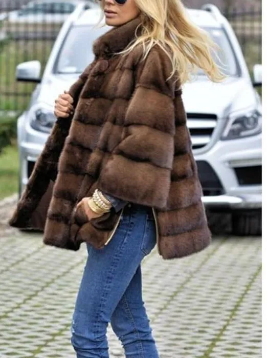 Genuine Mink Fur Stand Collar Jacket