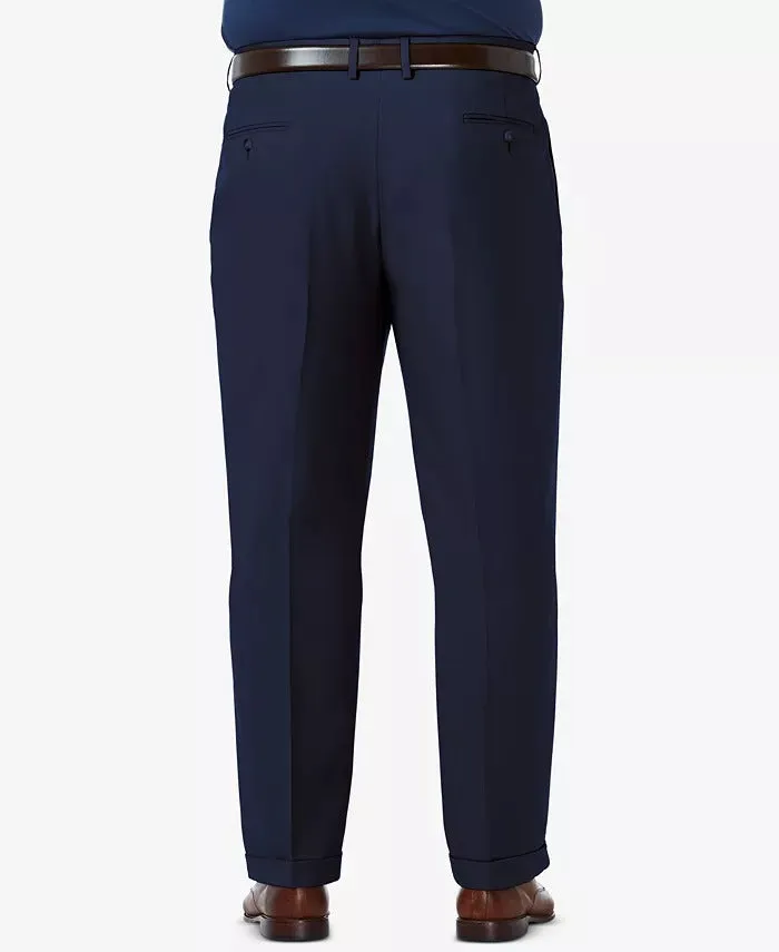 Haggar Mens Classic fit Dress Pants 44 / 32 Navy Blue Solid Stretch