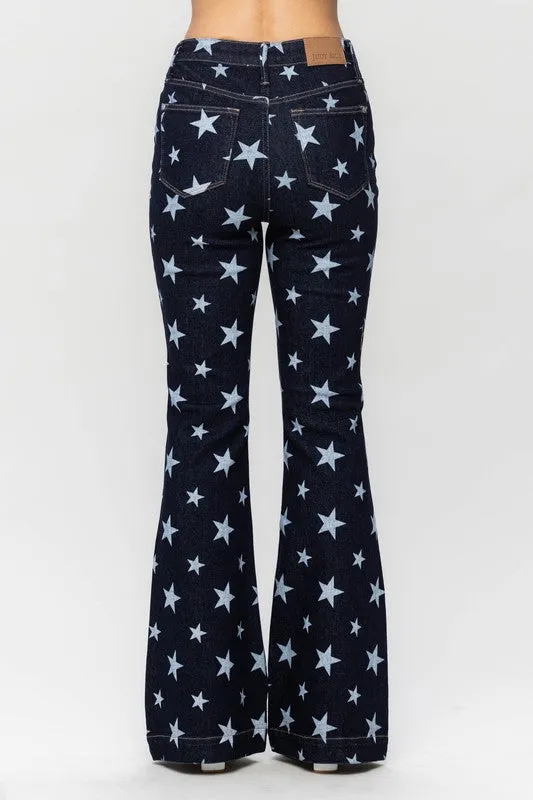 High Waist All Over Star Print Flare