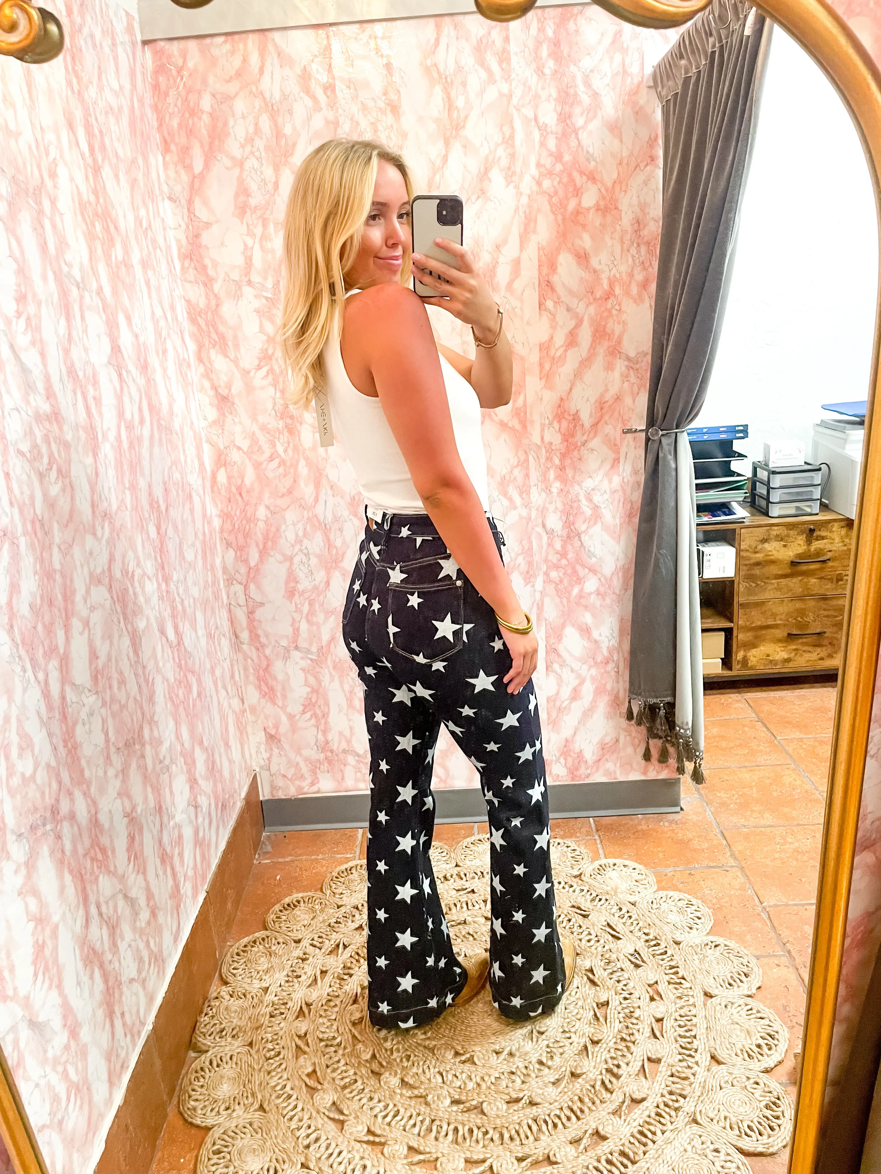 High Waist All Over Star Print Flare