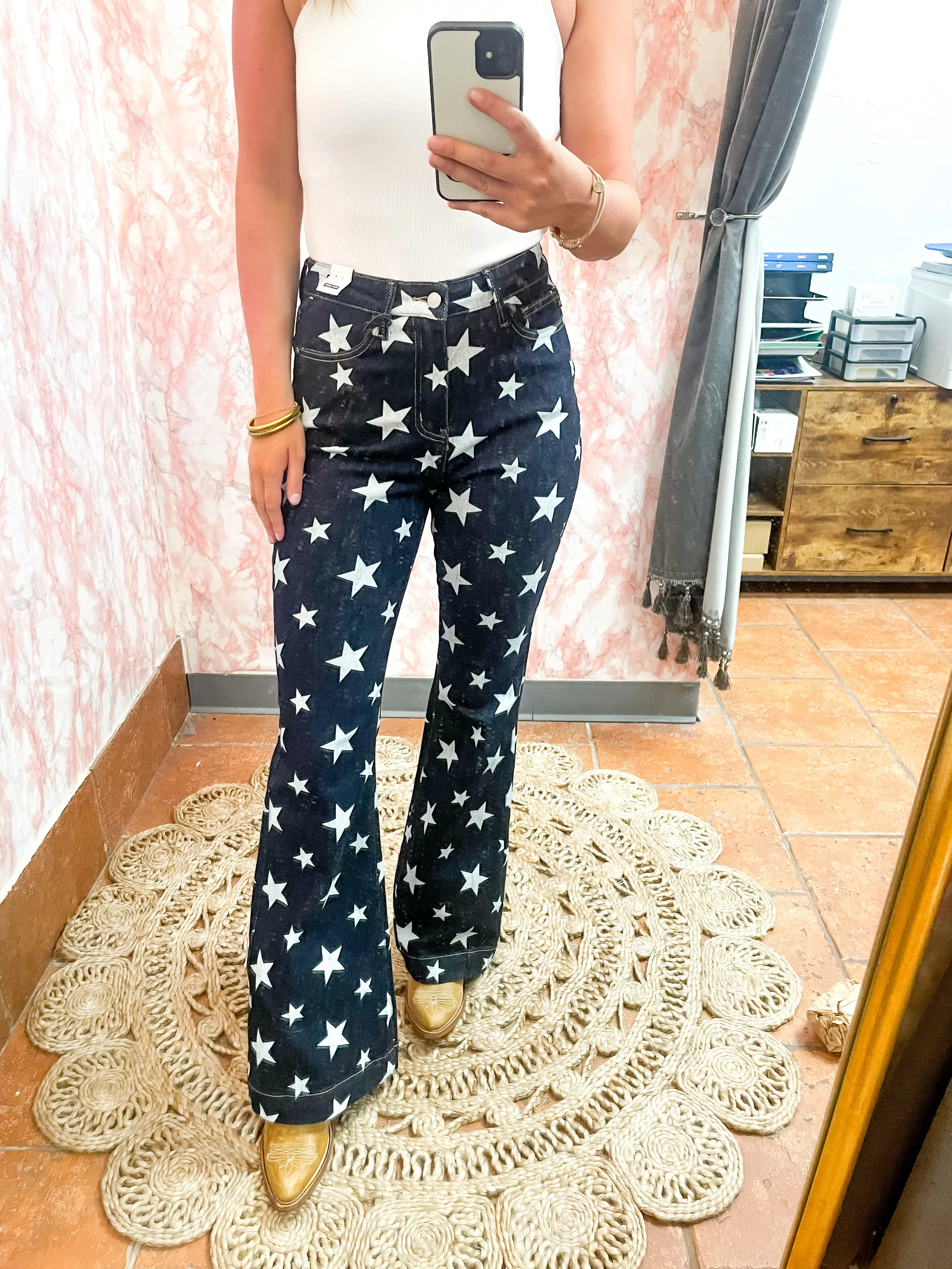 High Waist All Over Star Print Flare
