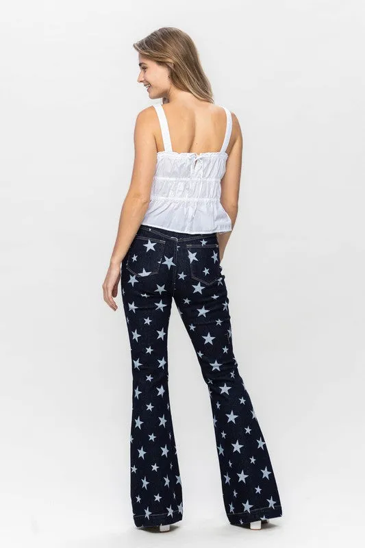 High Waist All Over Star Print Flare
