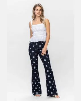 High Waist All Over Star Print Flare