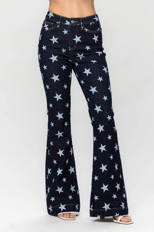 High Waist All Over Star Print Flare