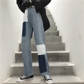 High Waist Jeans Contrast Color Pants