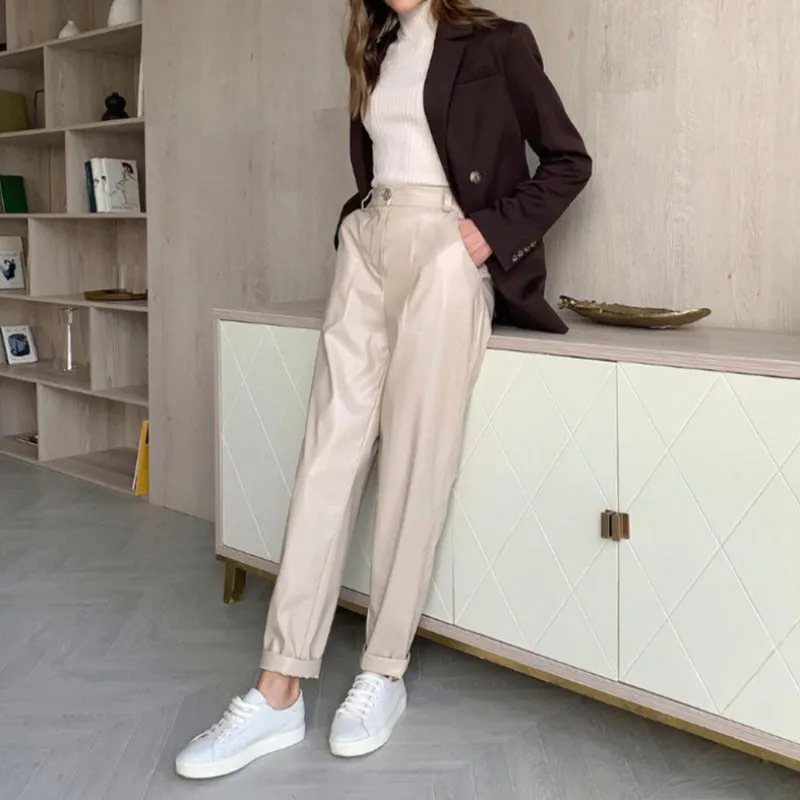 High Waist Straight Leg Faux Leather Pants